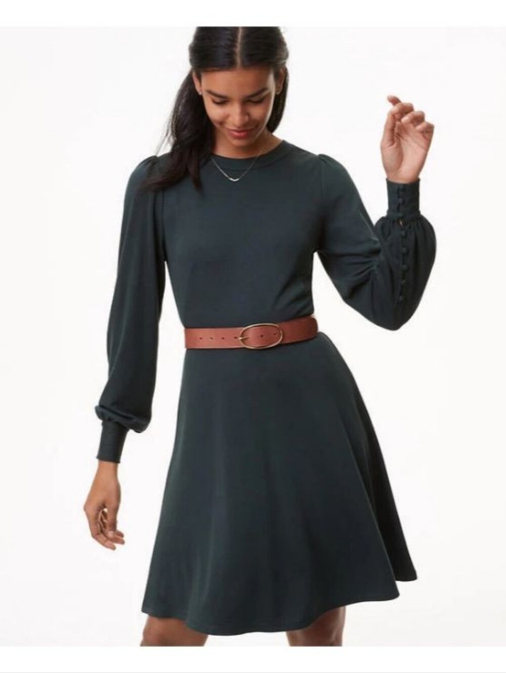 NWT Loft Long-Sleeve A-Line Dress Dark Green